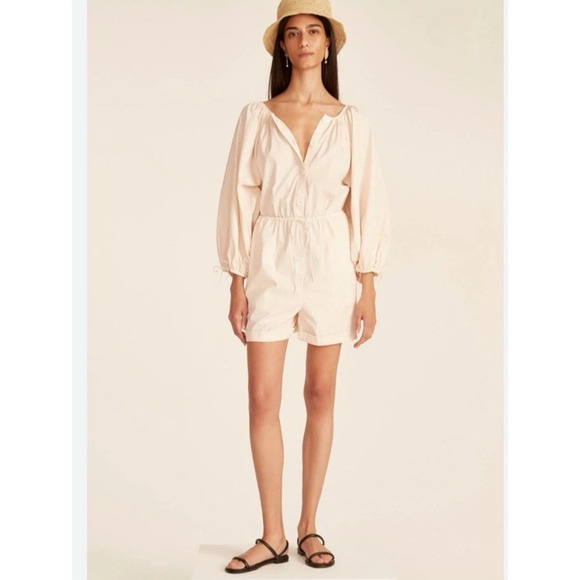 J Crew Cotton Poplin Tie-Sleeve Button Front Romper XXL Palest Peach Neutral - Picture 1 of 13